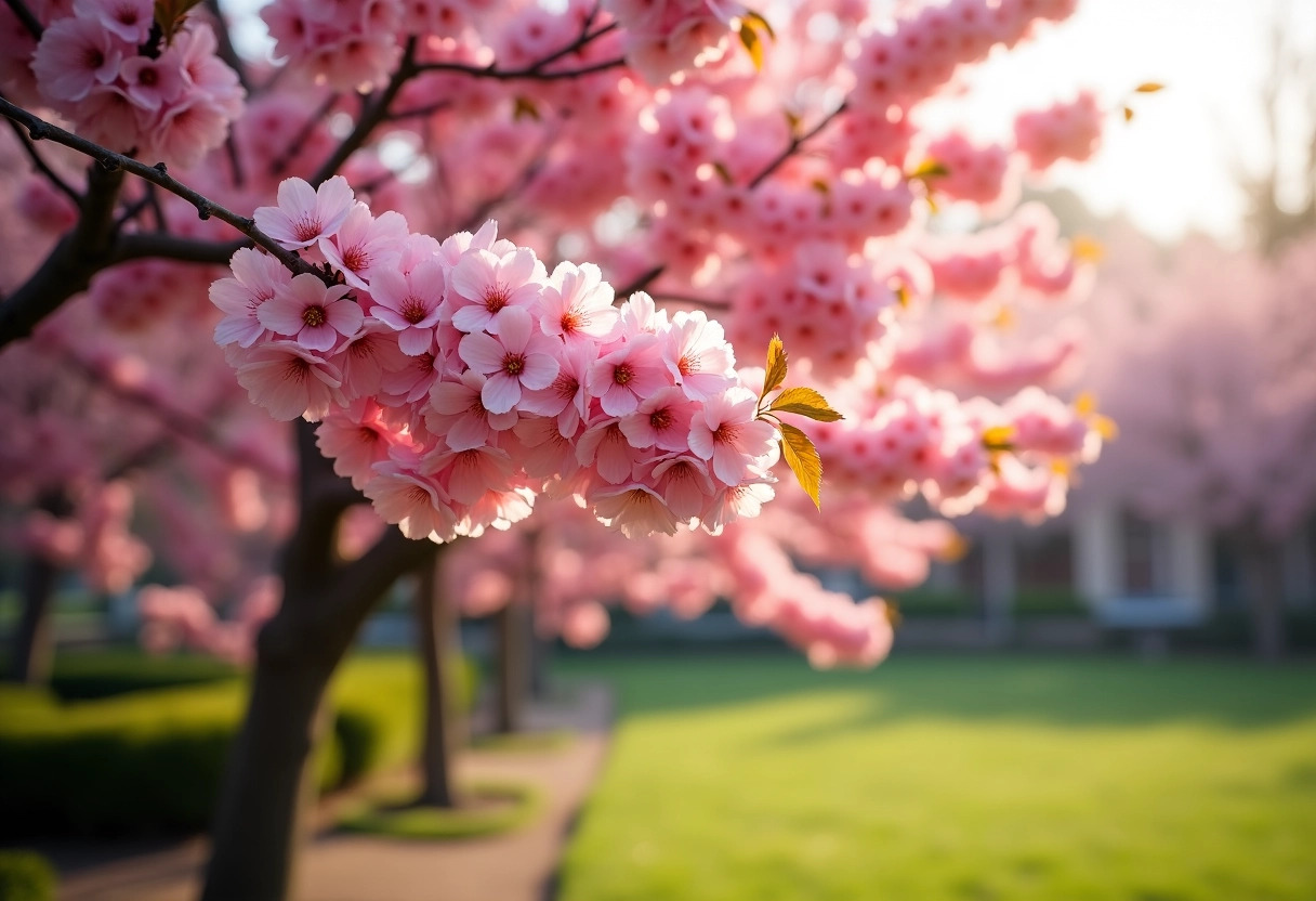 arbre fleurs roses